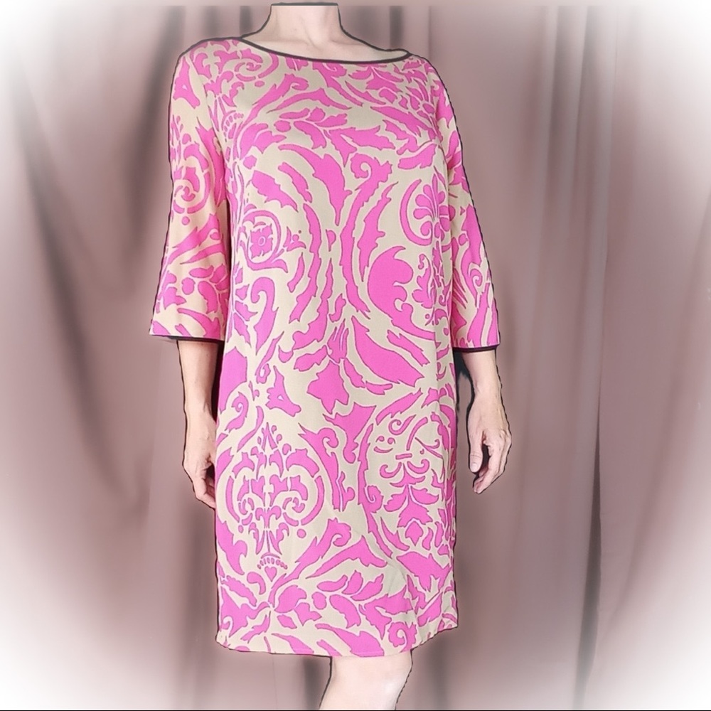 LOFT Pink & Tan A-Line Dress